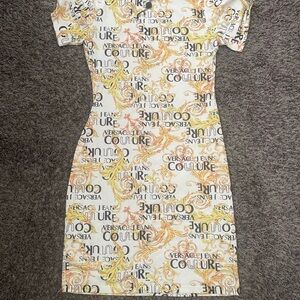 Versace Jeans Collection Mini Dress - White and Gold Print